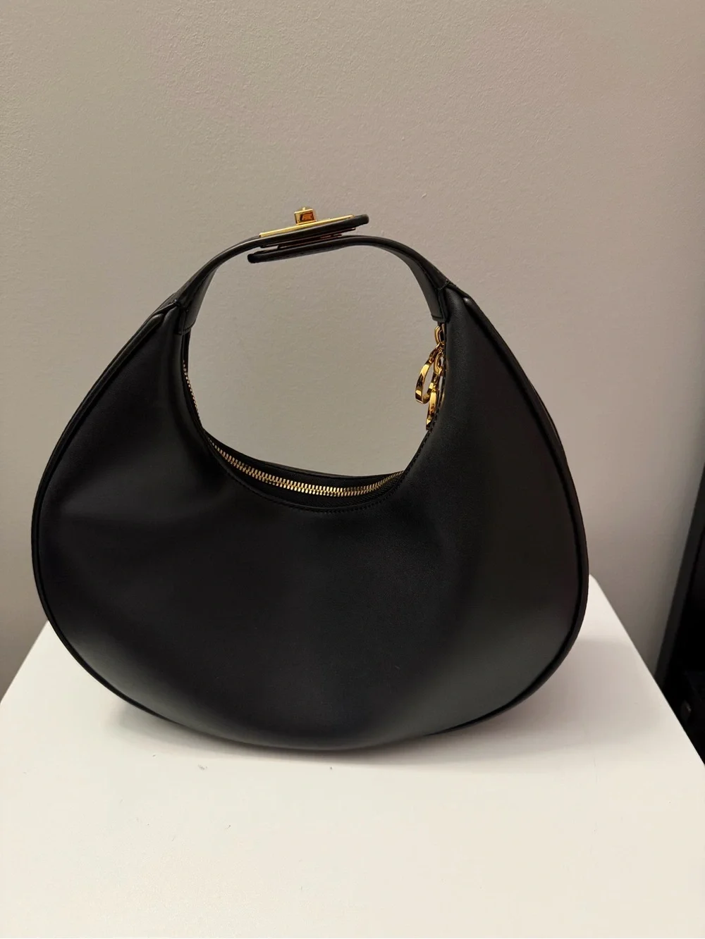 Charles & Keith Black Crescent Hobo with Gold Hardware + Strap Extender